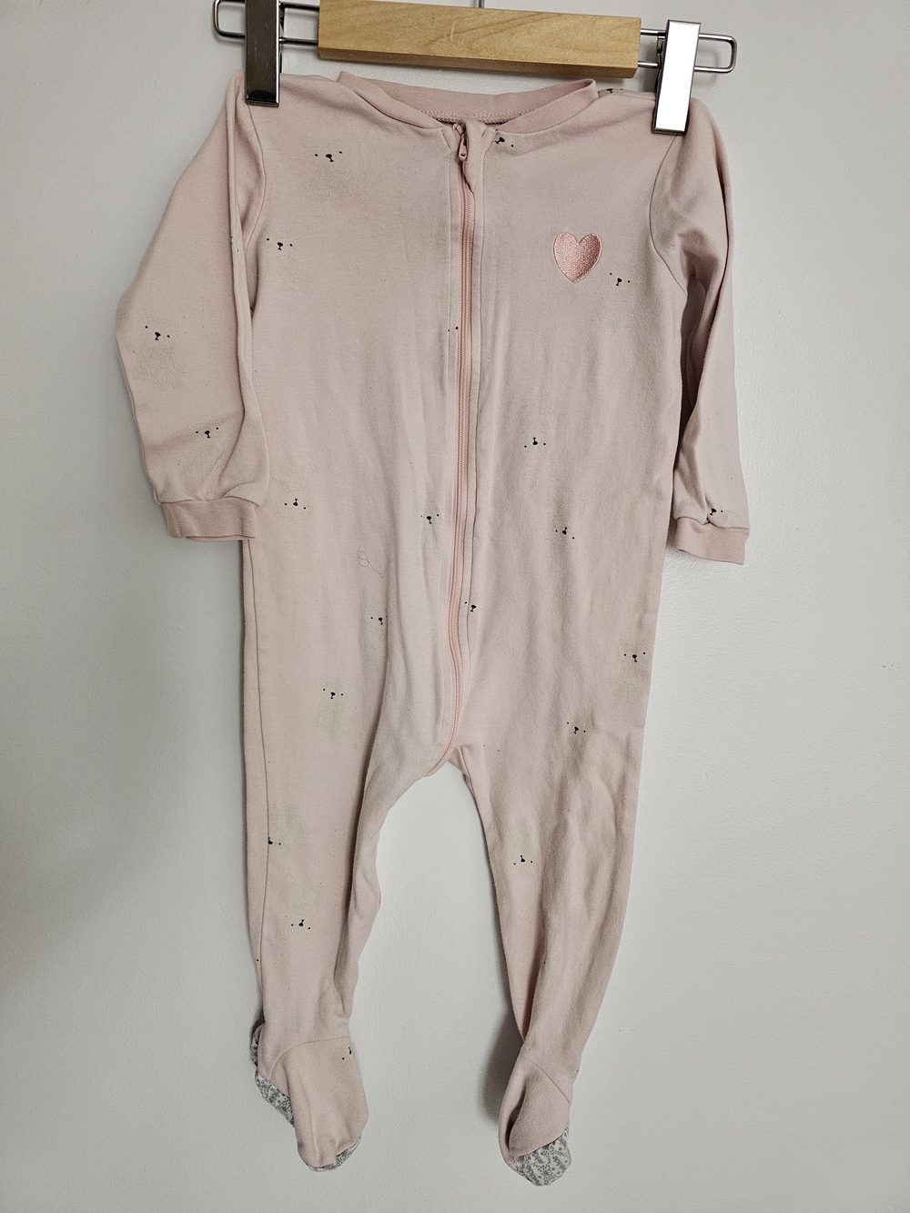 🧸4/20$ Pekkle 18M Pink Heart Footed One-Piece Pajama Sleeper Cotton